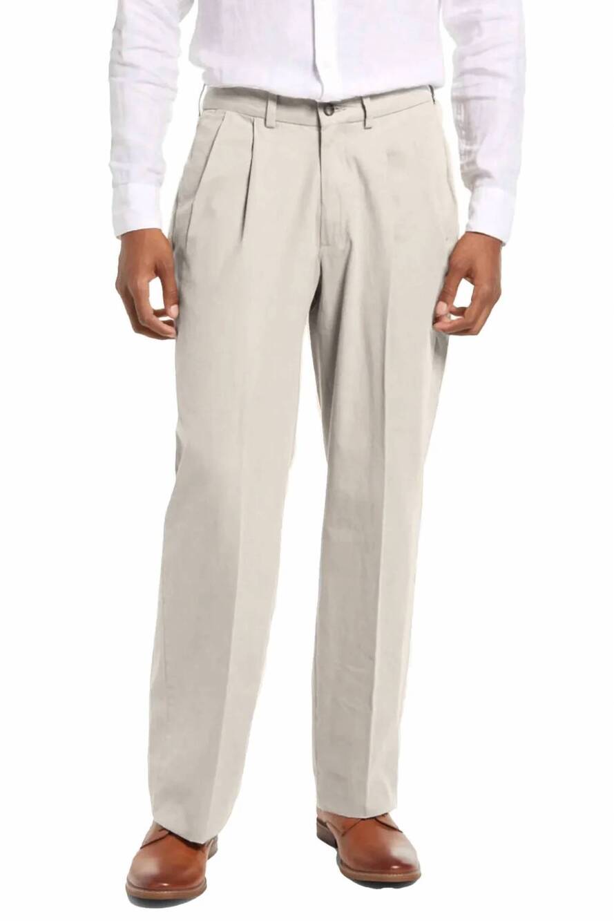 NEW CHARLESTON KHAKIS oak double reverse pleat washed poplin pant in stone
